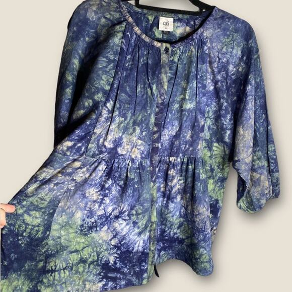 CAbi Woodstock Top Style Number 5714 tie dye peplum hippie bohemian linen blouse - Picture 8 of 8
